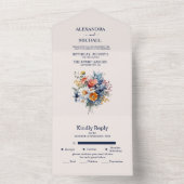 Elegant Waterverf Boho Floral Wedding All In One Uitnodiging (Binnen)