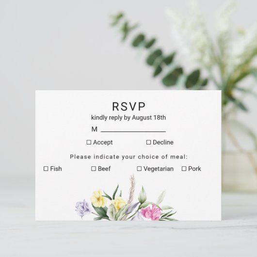 Elegant Waterverf Boho Floral Wedding RSVP Kaartje (Staand voorkant)