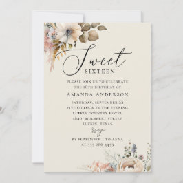 Elegant waterverf boho floral zoete 16 verjaardag kaart