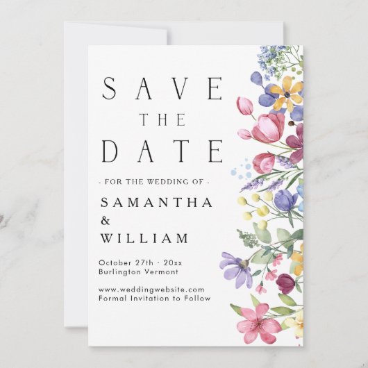 Elegant Waterverf Boho Wildflower Save the Date Kaart (Voorkant)