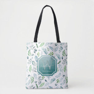 Elegant Waterverf Botanical Greenery Monogram Tote Bag