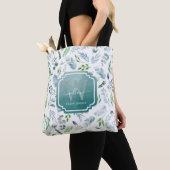 Elegant Waterverf Botanical Greenery Monogram Tote Bag (Dichtbij)