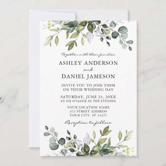 Elegant Waterverf Botanical Greenery Wedding Kaart (Voorkant)