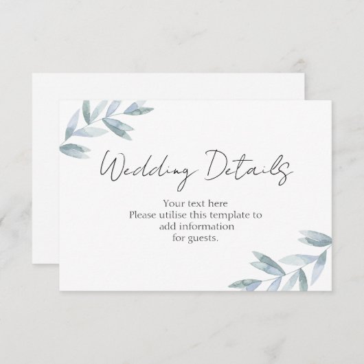 Elegant waterverf botanical Reception Details RSV RSVP Kaartje (Voorkant / Achterkant)