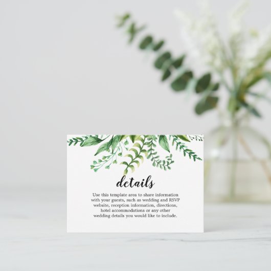 Elegant Waterverf Botanical Wedding Details Informatiekaartje (Staand voorkant)