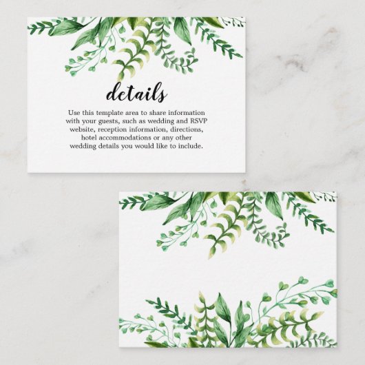 Elegant Waterverf Botanical Wedding Details Informatiekaartje (Voorkant / Achterkant)