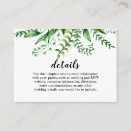 Elegant Waterverf Botanical Wedding Details Informatiekaartje
