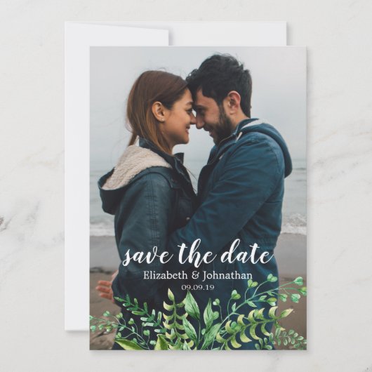 Elegant Waterverf Botanical Wedding Save the Date Kaart (Voorkant)