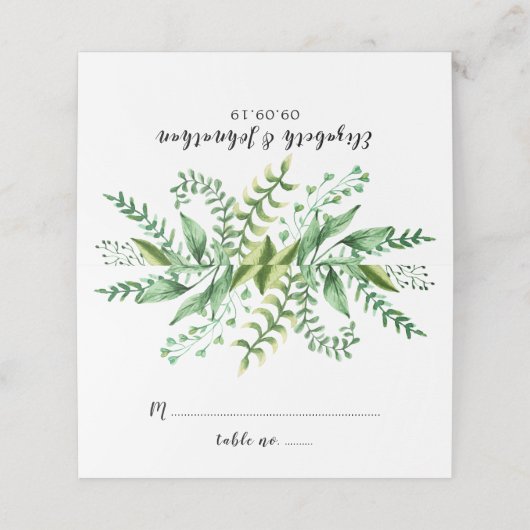 Elegant Waterverf Botanical Wedding Table Plaatskaartje (Buitenkant ongevouwen)