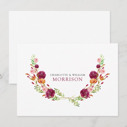 Elegant Waterverf Botanisch Koppel Monogram Notitiekaartje (Voorkant / Achterkant)