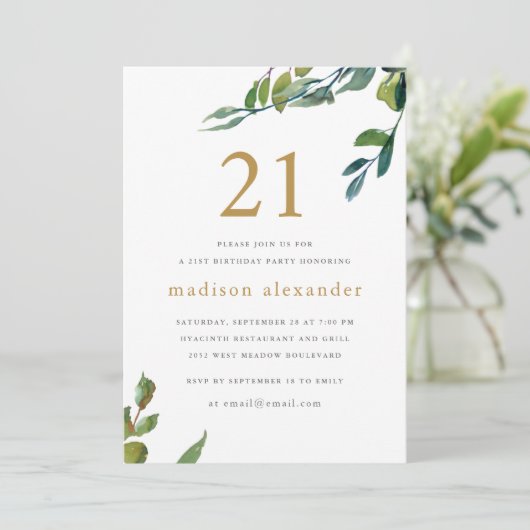 Elegant Waterverf Botanische 21e verjaardag Kaart (Staand voorkant)