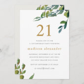 Elegant Waterverf Botanische 21e verjaardag Kaart (Voorkant / Achterkant)