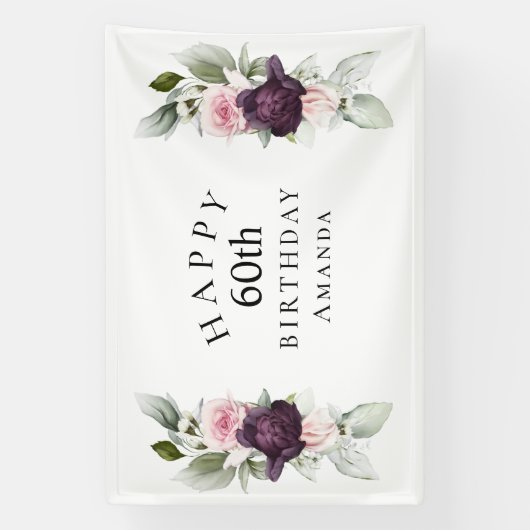 Elegant Waterverf Botanische 60e verjaardag Spandoek (Verticaal)