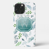 Elegant Waterverf Botanische bladeren Monogram iPhone Hoesje (Achterkant)