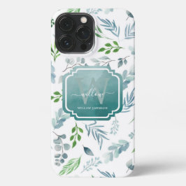 Elegant Waterverf Botanische bladeren Monogram iPhone 13 Pro Max Hoesje