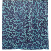 Elegant Waterverf Botanische Blauwe Bladeren Patro Douchegordijn (Voorkant)