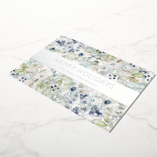 Elegant Waterverf Botanische Business Folie Feestdagenkaart (Gedraaid)