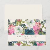 Elegant Waterverf Botanische Floral Bloom Wedding Bedankkaart (Voorkant / Achterkant)