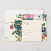 Elegant Waterverf Botanische Floral Bloom Wedding RSVP Kaartje (Voorkant)