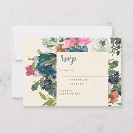 Elegant Waterverf Botanische Floral Bloom Wedding RSVP Kaartje (Voorkant)