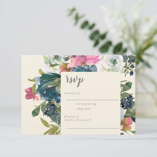 Elegant Waterverf Botanische Floral Bloom Wedding RSVP Kaartje (Staand voorkant)