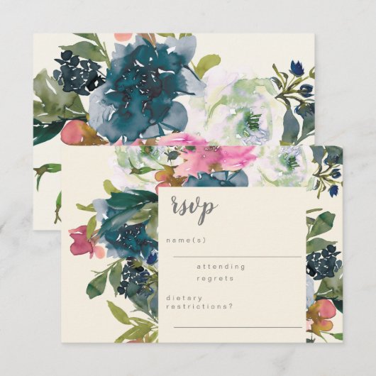 Elegant Waterverf Botanische Floral Bloom Wedding RSVP Kaartje (Voorkant / Achterkant)