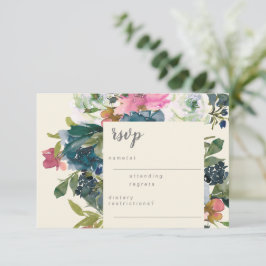 Elegant Waterverf Botanische Floral Bloom Wedding RSVP Kaartje