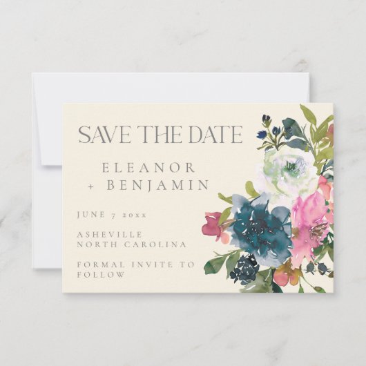 Elegant Waterverf Botanische Floral Bloom Wedding Save The Date (Voorkant)