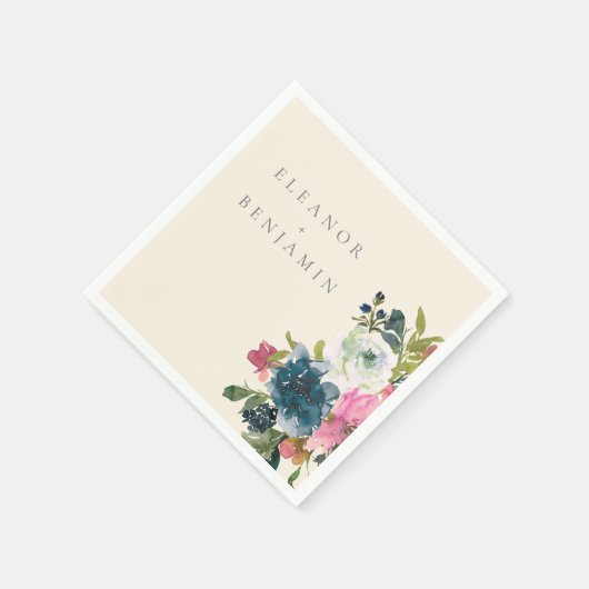 Elegant Waterverf Botanische Floral Bloom Wedding Servet (Hoek)