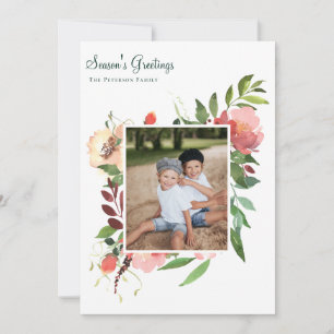 Elegant Waterverf Botanische Floral Foto Feestdagenkaart