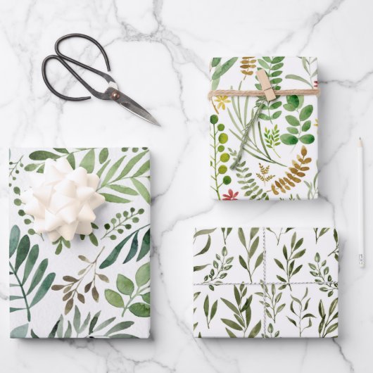 Elegant Waterverf Botanische Floral Greenery Leaf  Inpakpapier Vel (Voorkant)