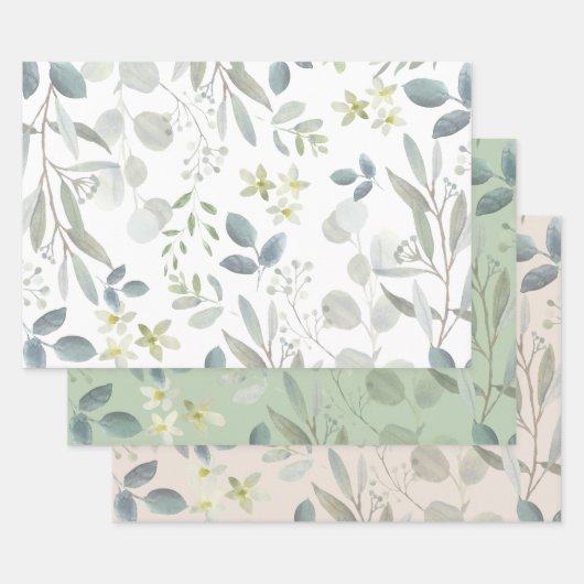 Elegant Waterverf botanische groen Eucalyptus Inpakpapier Vel (Set)