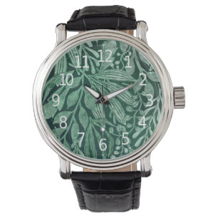 Elegant Waterverf Botanische Groene laat kunstwerk Horloge