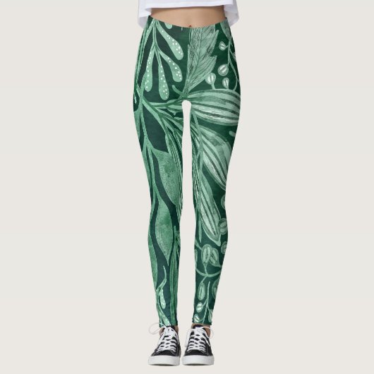 Elegant Waterverf Botanische Groene laat kunstwerk Leggings (Voorkant)