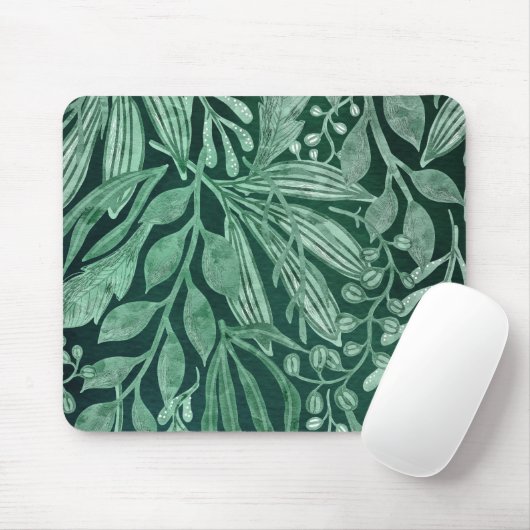 Elegant Waterverf Botanische Groene laat kunstwerk Muismat (Met muis)