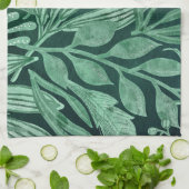 Elegant Waterverf Botanische Groene laat kunstwerk Theedoek (Gevouwen)