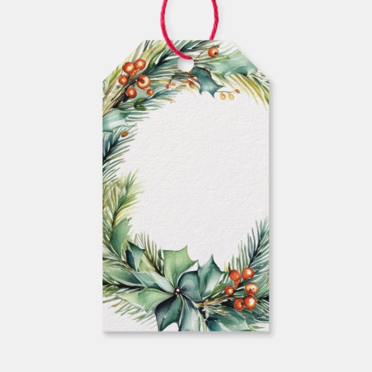 Elegant Waterverf Botanische kerst Cadeaulabel (Achterkant)