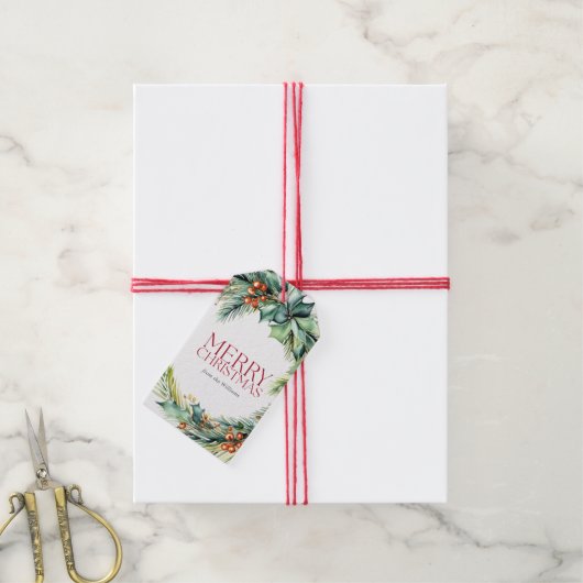 Elegant Waterverf Botanische kerst Cadeaulabel (Met Touw)