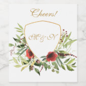 Elegant Waterverf Bouquet en Gold Lijst Wijn Etiket (Enkel label)