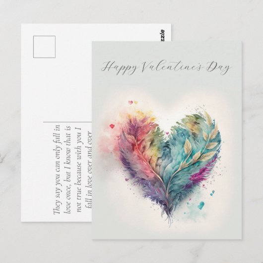 Elegant Waterverf Briefkaart Valentijnsdag (Voorkant / Achterkant)