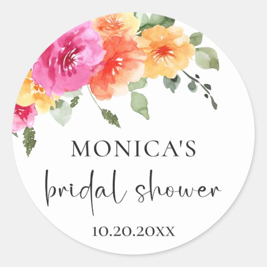 Elegant Waterverf Bright Flowers Vrijgezellenfeest Ronde Sticker (Voorkant)
