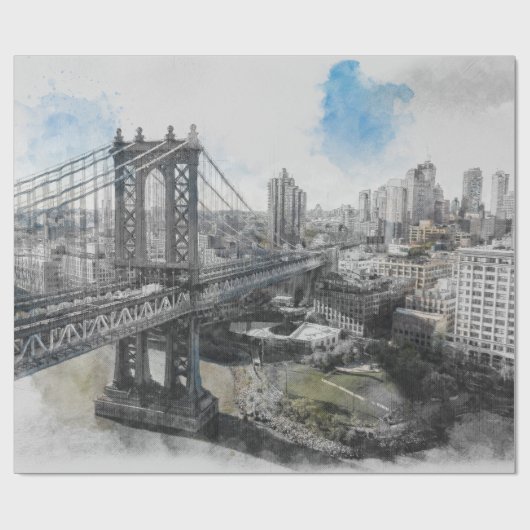 Elegant Waterverf Brooklyn Bridge inpakpapier (Vlak)