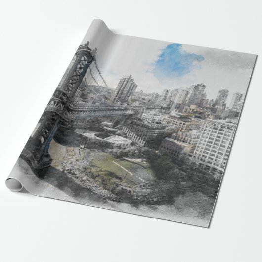 Elegant Waterverf Brooklyn Bridge inpakpapier (Uitgerold)