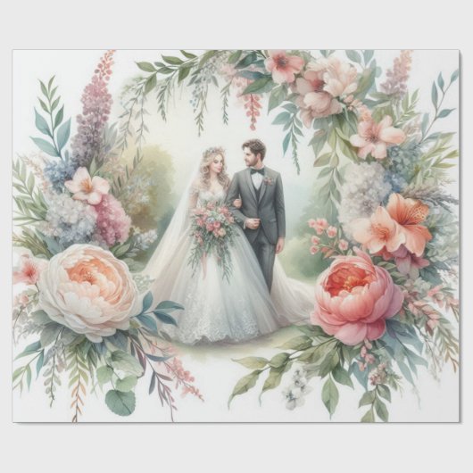 Elegant Waterverf bruiloft inpakpapier (Vlak)