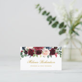 Elegant Waterverf Burgundy Blue Floral Gold Visitekaartje (Staand voorkant)