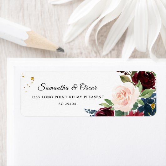 Elegant Waterverf Burgundy Blush & Gold Drops Etiket (Insitu)