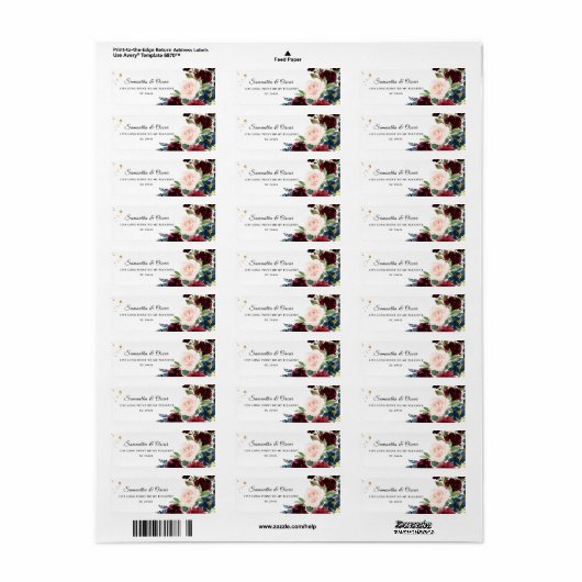 Elegant Waterverf Burgundy Blush & Gold Drops Etiket (Full Sheet)