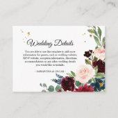 Elegant Waterverf Burgundy Blush & Gold Drops Informatiekaartje (Voorkant)