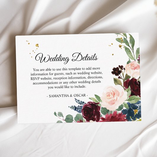 Elegant Waterverf Burgundy Blush & Gold Drops Informatiekaartje