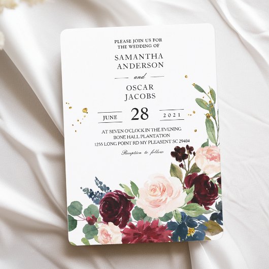 Elegant Waterverf Burgundy Blush & Gold Drops Kaart